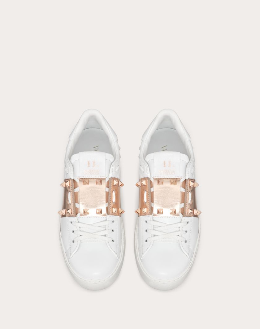 ROCKSTUD UNTITLED SNEAKER IN CALFSKIN LEATHER WITH METALLIC STRIPE - Image 4